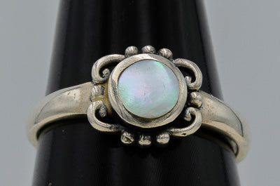 Mother of Pearl Ring with Square Filigree Detail in Sterling Silver - Silvertree Jewelry #