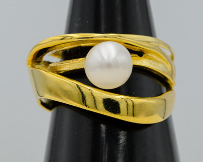 Gold plated designer pearl ring