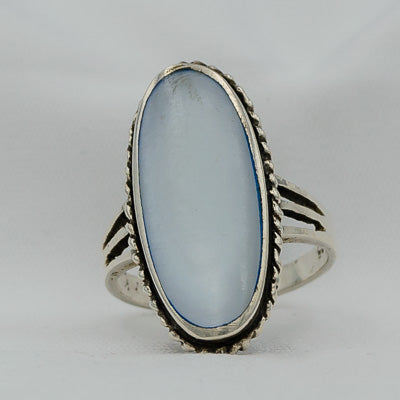 Sterling Silver Blue MOP Ring with Rope Detail - Silvertree Jewelry #
