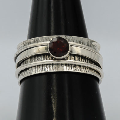 Sterling Silver Garnet Multi Band Spinner Ring - Silvertree Jewelry #