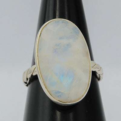 Oval moonstone set in sterling silver ring