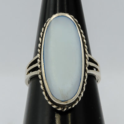 Sterling Silver Blue MOP Ring with Rope Detail - Silvertree Jewelry #