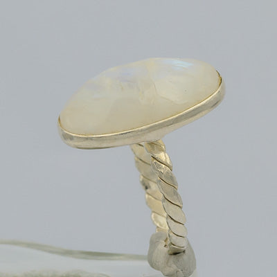 Oval moonstone set in sterling silver ring