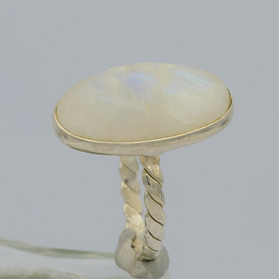 Oval moonstone set in sterling silver ring