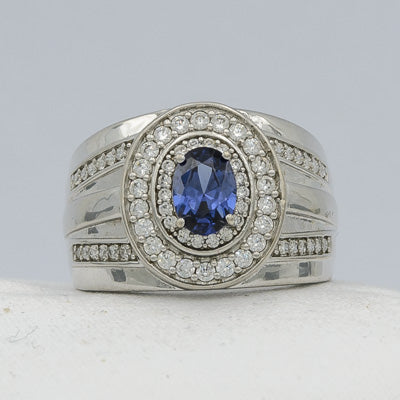 Sterling silver ring with a blue cubic