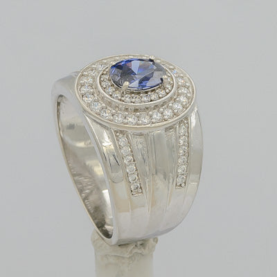Sterling silver ring with a blue cubic