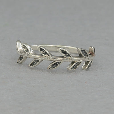 Sterling Silver Oxidized Leaf Ring Nature Design