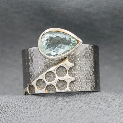Oxidized sterling silver ring with blue topaz - Silvertree Jewelry #