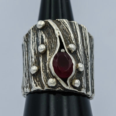 Oxidized sterling silver agate ring
