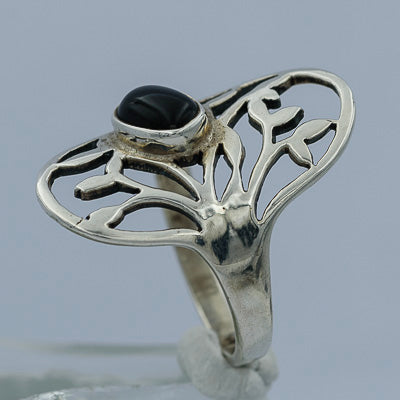 Sterling silver tree of life ring with an onyx