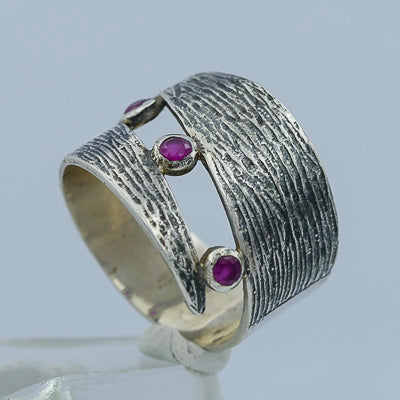 Sterling silver oxidized wrap around ring with 3 agates - Silvertree Jewelry #