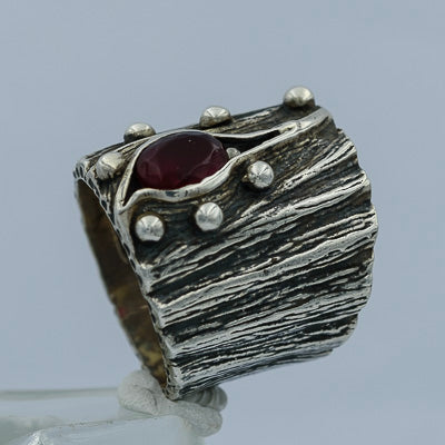 Oxidized sterling silver agate ring