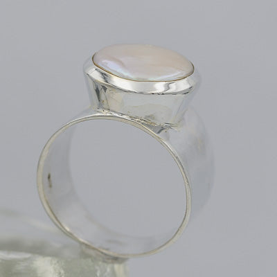 Sterling silver button pearl ring