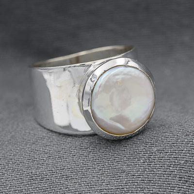 Sterling silver button pearl ring