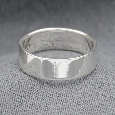 Sterling Silver Flat Band Ring 6mm Bold Edge Design