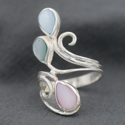 Sterling Silver Vertical Mother of Pearl ring - Silvertree Jewelry #