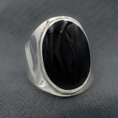 Sterling Silver Black Onyx Ring Wide Band - Silvertree Jewelry #