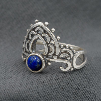 Sterling Silver Lapis Lazuli Boho Scroll Ring - Silvertree Jewelry #