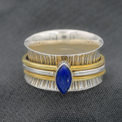 Sterling Silver Lapis Spinner Ring Mixed Metal - Silvertree Jewelry #