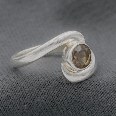 Sterling Silver Smoky Quartz Scroll Band Ring - Silvertree Jewelry #