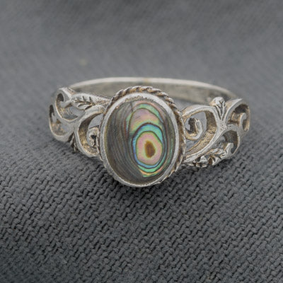 Sterling Silver Mother of Pearl Scroll Band Ring - Silvertree Jewelry #