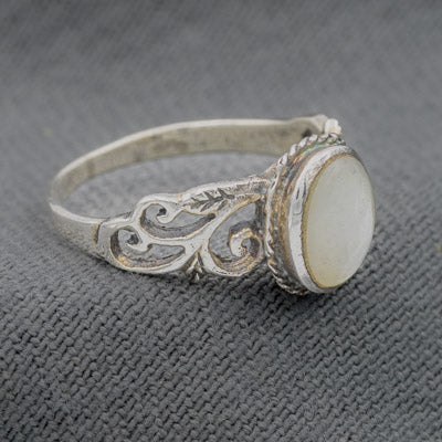 Sterling Silver Mother of Pearl Scroll Band Ring - Silvertree Jewelry #