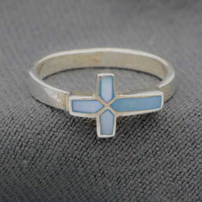 Sterling Silver Mother of Pearl Cross Ring - Silvertree Jewelry #