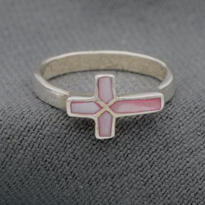 Sterling Silver Mother of Pearl Cross Ring - Silvertree Jewelry #