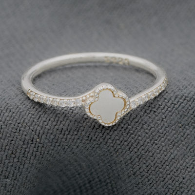 Sterling Silver MOP Clover Ring with Cubics - Silvertree Jewelry #