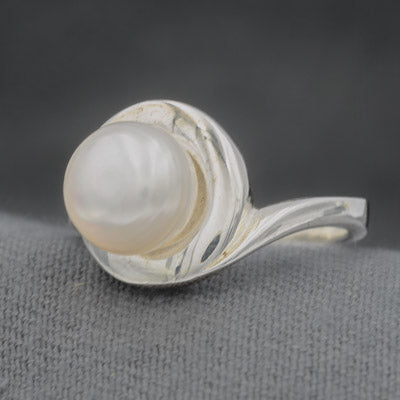 Sterling Silver Freshwater Pearl Ring Flat Band - Silvertree Jewelry #