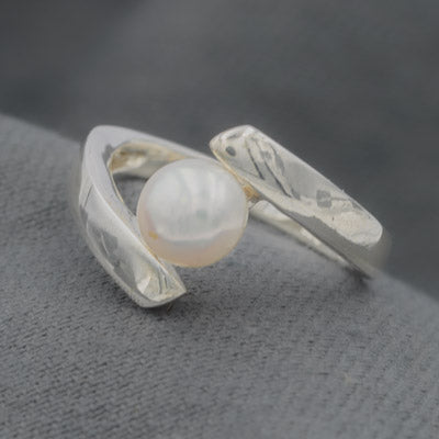 Sterling Silver Pearl Open Band Ring Modern - Silvertree Jewelry #