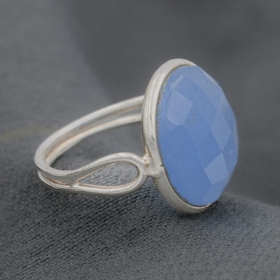 Sterling Silver Blue Chalcedony Ring Faceted Stone - Silvertree Jewelry #