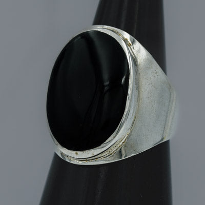 Sterling Silver Black Onyx Ring Wide Band - Silvertree Jewelry #