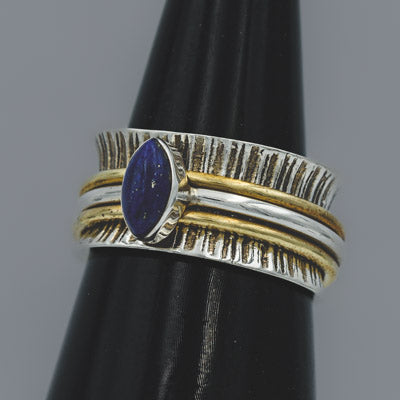 Sterling Silver Lapis Spinner Ring Mixed Metal - Silvertree Jewelry #