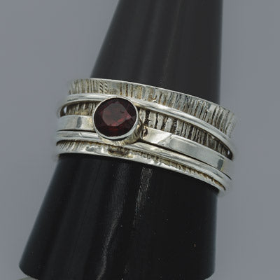 Sterling Silver Garnet Multi Band Spinner Ring - Silvertree Jewelry #