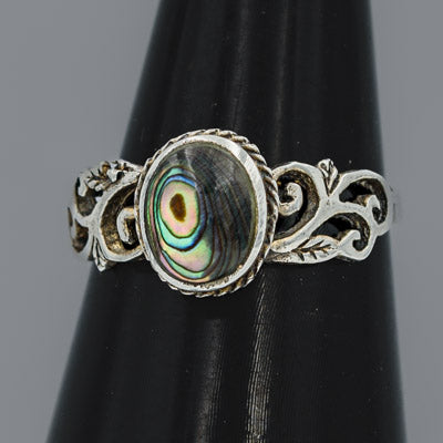 Sterling Silver Mother of Pearl Scroll Band Ring - Silvertree Jewelry #
