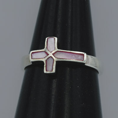 Sterling Silver Mother of Pearl Cross Ring - Silvertree Jewelry #