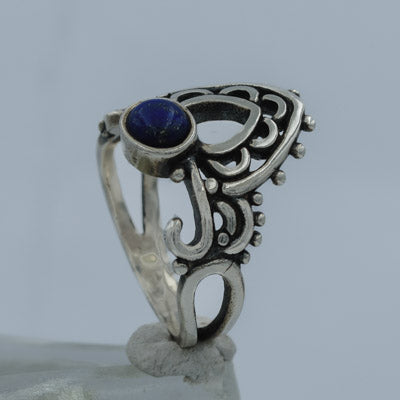 Sterling Silver Lapis Lazuli Boho Scroll Ring - Silvertree Jewelry #