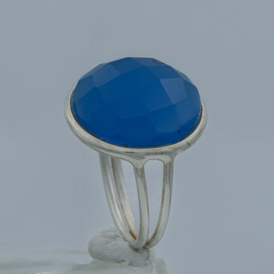Sterling Silver Blue Chalcedony Ring Faceted Stone - Silvertree Jewelry #