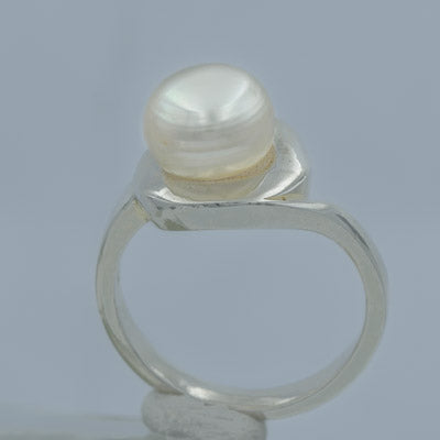 Sterling Silver Freshwater Pearl Ring Flat Band - Silvertree Jewelry #