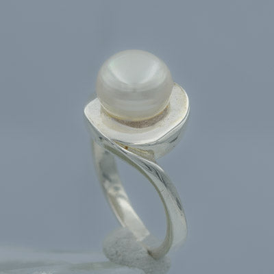 Sterling Silver Freshwater Pearl Ring Flat Band - Silvertree Jewelry #