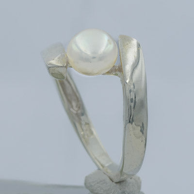Sterling Silver Pearl Open Band Ring Modern - Silvertree Jewelry #
