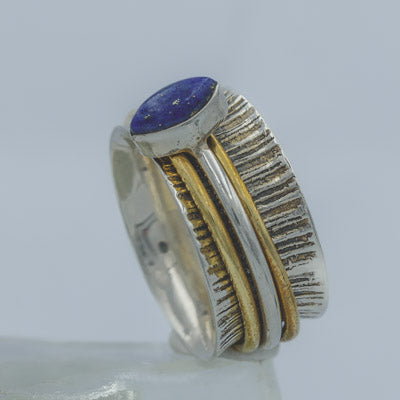 Sterling Silver Lapis Spinner Ring Mixed Metal - Silvertree Jewelry #