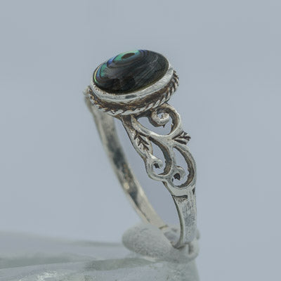 Sterling Silver Mother of Pearl Scroll Band Ring - Silvertree Jewelry #