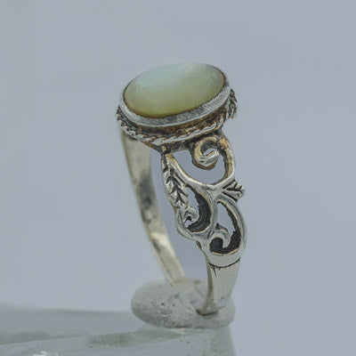 Sterling Silver Mother of Pearl Scroll Band Ring - Silvertree Jewelry #