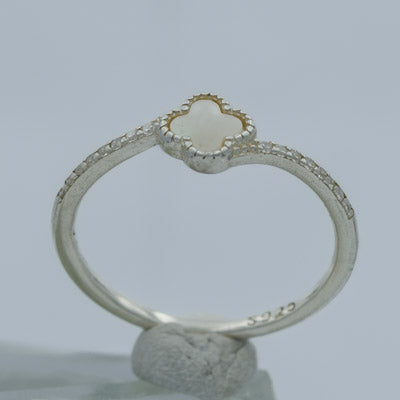 Sterling Silver MOP Clover Ring with Cubics - Silvertree Jewelry #