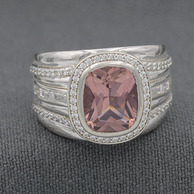 Sparkling Sterling Silver Pink Cubic Ring - Eye-Catching Elegance