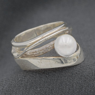 Sterling Silver Multi Band Ring with Freshwater Pearl - Silvertree Jewelry #