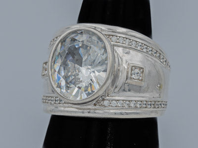Sterling Silver Statement Ring with Large Cubic & Sparkling Stones