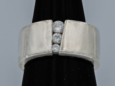 Sterling Silver Open Band Ring with Three Cubic Stones - Silvertree Jewelry #